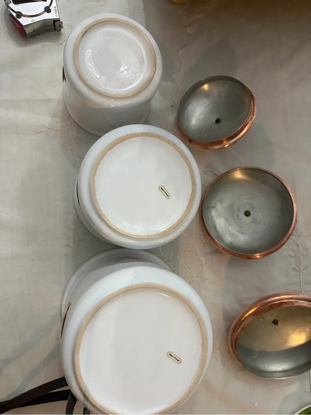 White Ceramic Kitchen Canister Set with Copper Lids - Picture 11 of 12